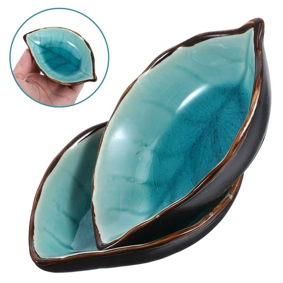 HEMOTON 2 Pcs Leaf Spoon Rest Ceramic Ladle Holder Farmhouse Decor Utensil Rests for Stovetop Kitchen Counter Dining Table Coffee Station