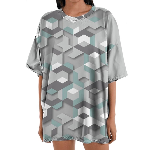 Blusa informal de manga corta con estampado geométrico de manga corta para mujer Fridja gope2755