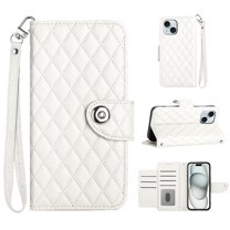 for iPhone 14 Wallet Case, Elegant Card Holder Cash Slot PU Leather Kickstand Wrist Strap Wallet Shockproof Protective Flip Women Girls Case Cover for iPhone 14, White
