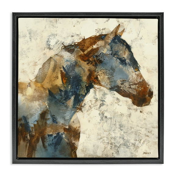 Stupell Industries Earthy Abstract Layered Horse Animals & Insects Painting Black Floater Framed Canvas Art Print Wall Art, 18 x 18
