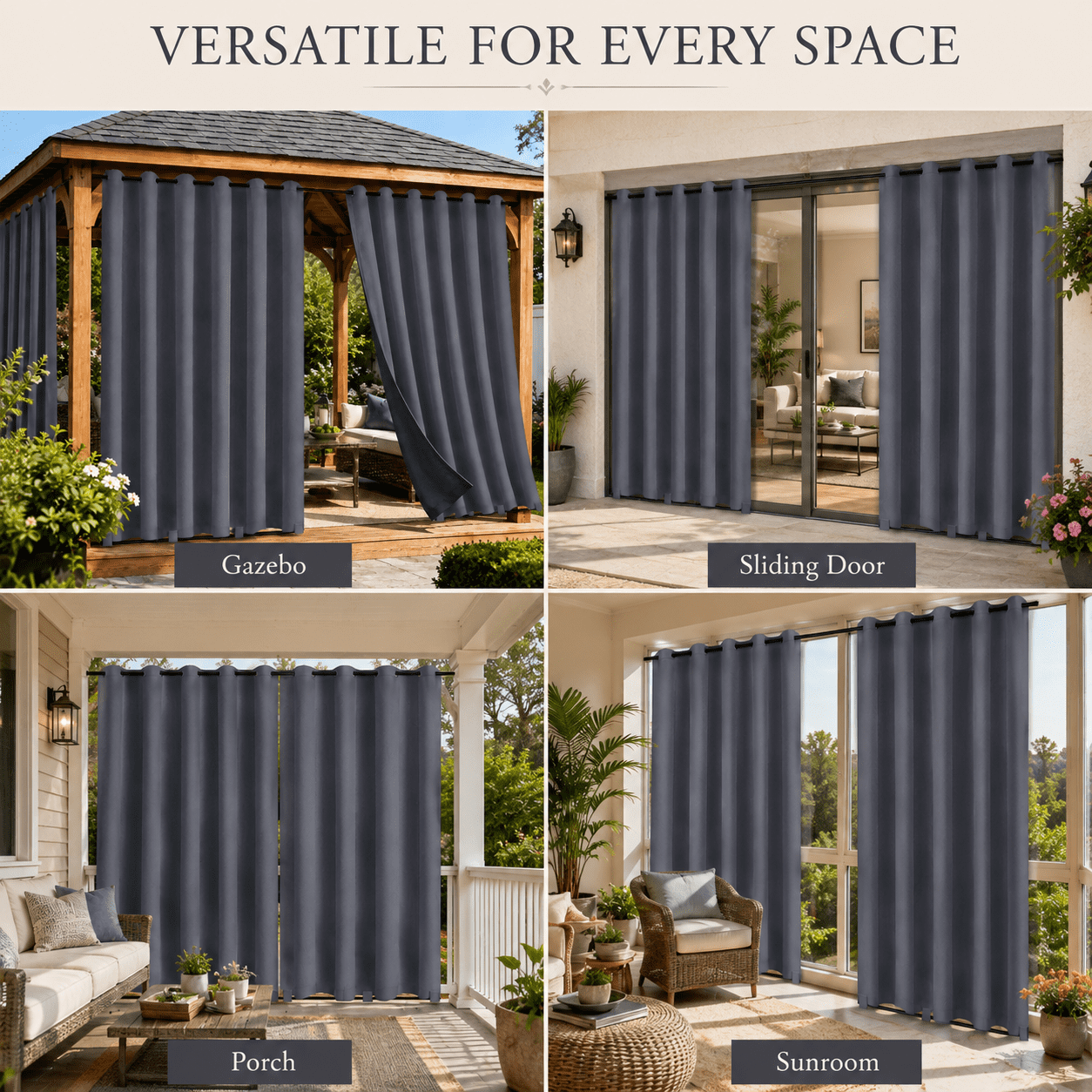 Lapalife Outdoor Curtains for Patio Waterproof 71 x 108 in Windproof Grommet & Back Tab Thermal Insulated Keep Privacy for Yard Porch, 1 Panel