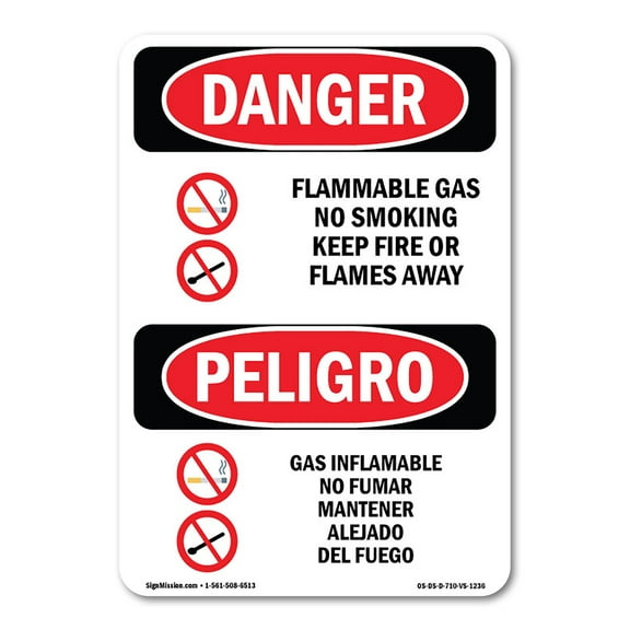 OSHA Danger Sign - Flammable Gas No Smoking Bilingual | Decal | Protect Your Business, Construction Site, Warehouse & Shop Area |  Made in The USA