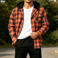 thumbnail image 4 of TKKCS Mens Hooded Plaid Flannel Shackets- Long Sleeve Daily Wear Button Down Buttons and Zipper Pockets Fall Winter Casual Shirt Jackets Orange Size 3XL, 4 of 9