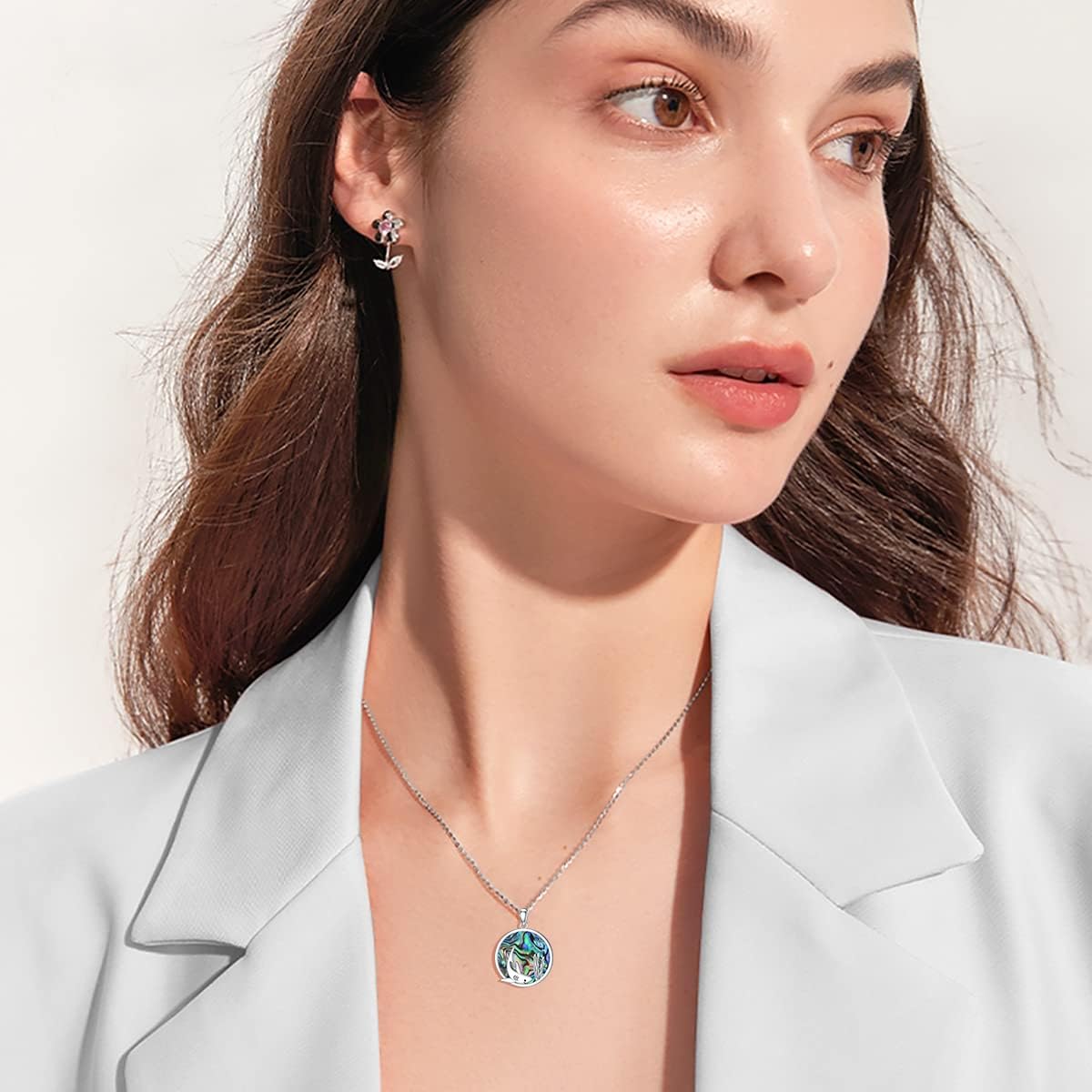 Shark Necklace Sterling Silver Abalone Shark Jewelry For Women Men Shark Gifts For Shark Lovers