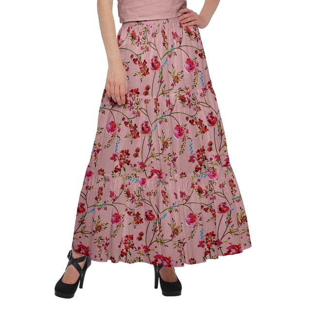 Moomaya Jupe Longue Imprimée pour Femmes Style Portefeuille Grande Taille Jupe Maxi à 3 Niveaux