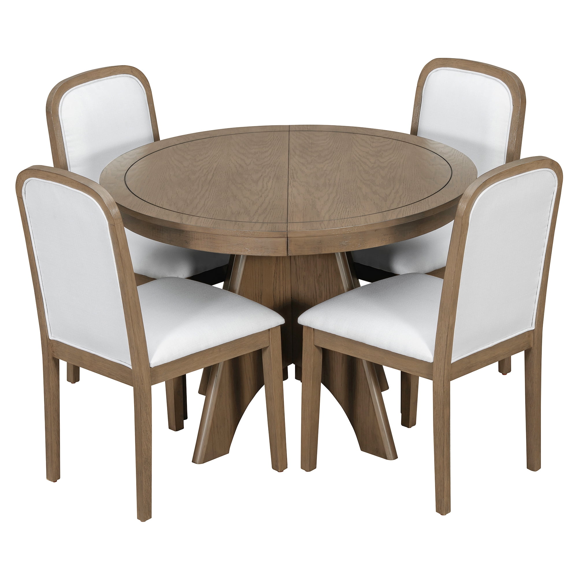Euroco Round Dining Table Set for 4-6, 42in-58in Extendable Kitchen Table Set with 4 Upholstered Chairs and Crossed Legs, 5 Piece Wood Oval Dining Set for Small Space,Espresso
