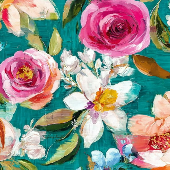 Boho Peel and Stick Wallpaper Vibrant Floral Bouquet Pink Roses Bright Colors Teal Contact Paper 17.7in x 9.8ft Wallpaper Removable Self Adhesive Wall Paper for Bedroom