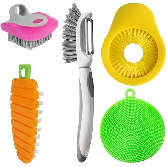 Fruit and Vegetable Cleaning Brush with Non Slip Comfortable Grip, Pack of 5