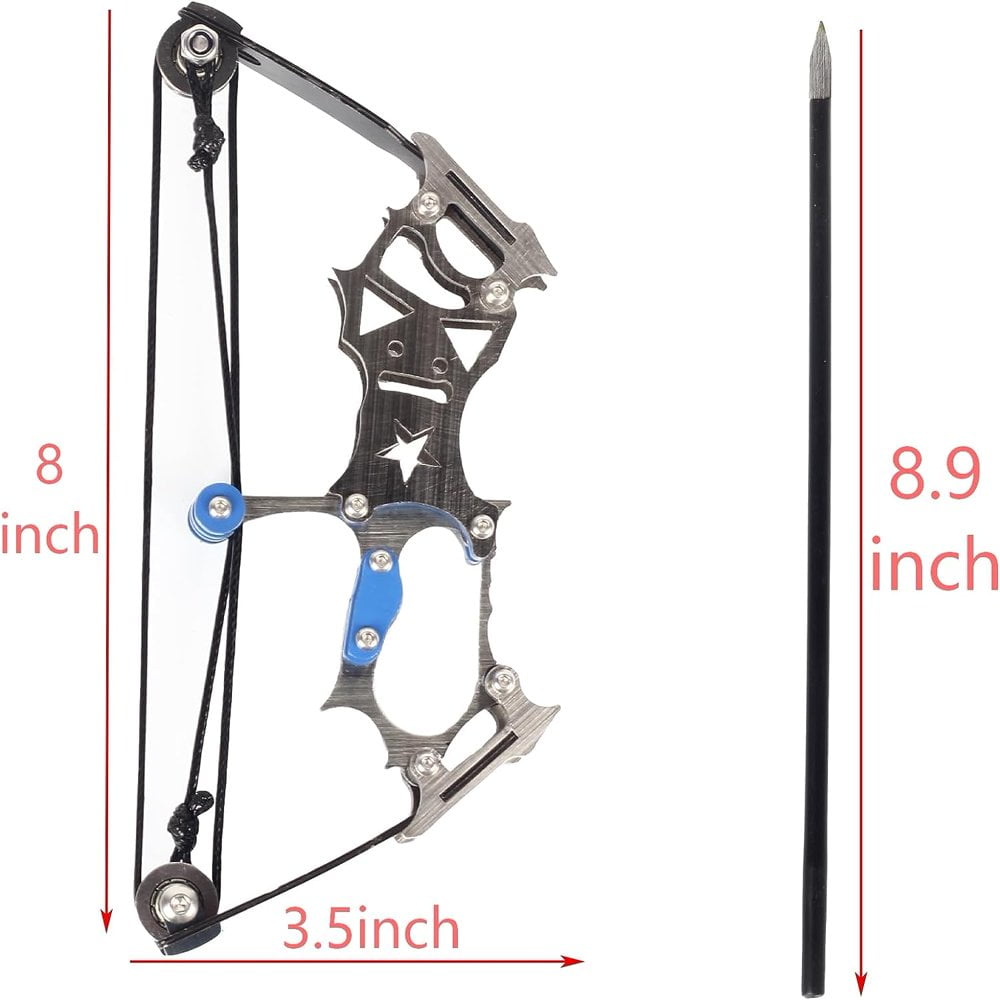 PENGXIANG Ensemble Arc et Flèches Mini Composé - Acier Inoxydable Mini Poche Survie Chasse Arc Main Droite/gauche pour Pratique de Tir sur Cible Cadeau Amusant