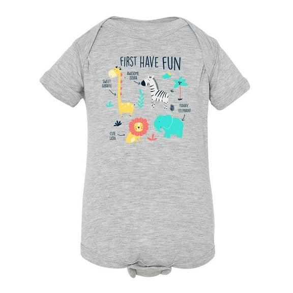 First Have Fun Cute Zoo Animals Bodysuit Infant -Image by Shutterstock,  Newborn