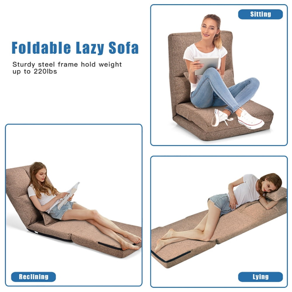 Finihen Folding Sleeper Couch, Fold Down Flip Convertible Sleeper Couch with Pillow, Foldable Mattress for Living Room, Dorm, Home, Office, Apartment, Brown Finihen Folding Sleeper Couch, Fold Down Flip Convertible Sleeper Couch with Pillow, Foldable Mattress for Living Room, Dorm, Home, Office, Apartment, Brown