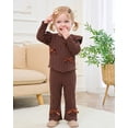 thumbnail image 4 of 2T Baby Girls Clothes 3T Girls 2PCS Fall Winter Outfits Set Cute Bowknot Toddler Girls Long Sleeve Top Pants Set Brown, 4 of 8