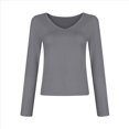 thumbnail image 3 of Camisas de Larga de Moda para Mujer, Blusas de Otoño con Cuello en V, Ajustadas y Recortadas, Conjuntos Y2K. Gris M, 3 of 7