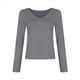 thumbnail image 3 of Camisas de Larga de Moda para Mujer, Blusas de Otoño con Cuello en V, Ajustadas y Recortadas, Conjuntos Y2K. Gris XXL, 3 of 7