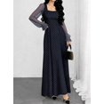 thumbnail image 4 of Navy Blue Polka Dot Square Neck Lantern Sleeve Maxi Dress for Women, Summer Elegant Long Dress with Cinched Waist, 4 of 5