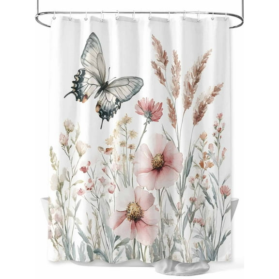 Shower Curtain Butterfly Butterfly Shower Curtains for Bathroom, Waterproof Polyester Shower Curtain Set with Hooks, Small Stall Size 36" x 72" Pink Wildflower