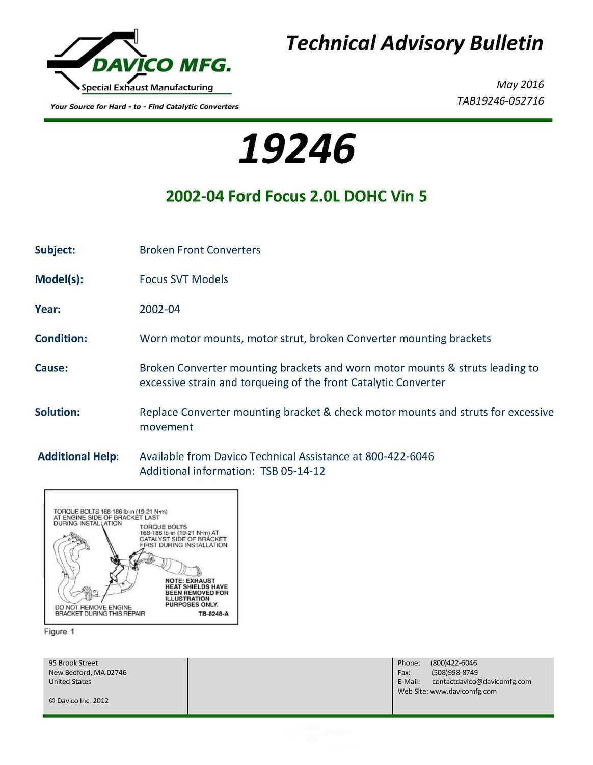 Davico Mfg Catalytic Converter P/N:19246 Fits select: 2002-2003 FORD FOCUS SVT, 2004 FORD FOCUS ZX5 SVT