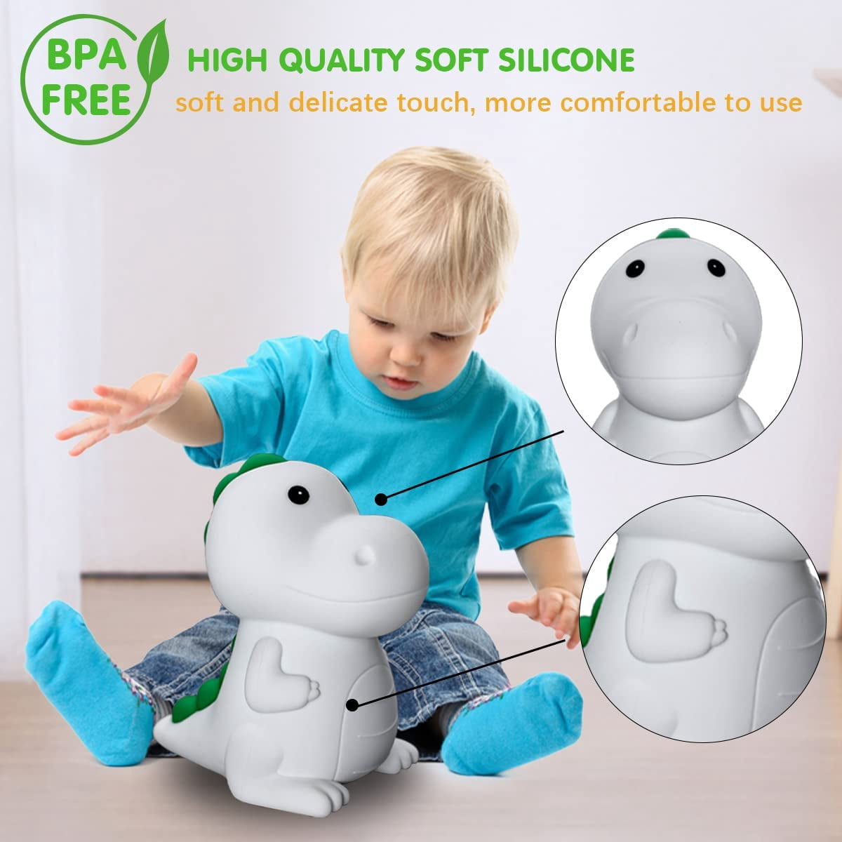 KOMI Dinosaur Night Light, Dimmable LED Nursery Lamp for Kids