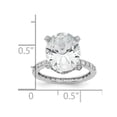 thumbnail image 2 of 12mm 925 Sterling Silver Rhodium Plated Brilliant-cut CZ Oval Center With Side Stones Ring Size 9 Ring for Women, 2 of 2