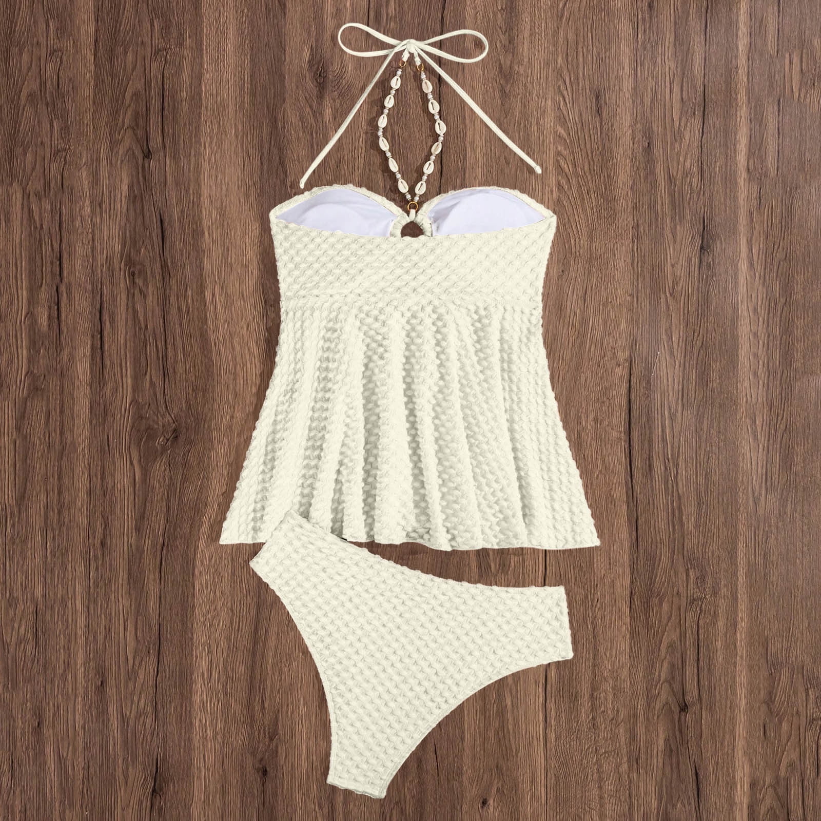 Hvot&aat Women's Textured Bikinis Two Piece Tummy Control Flowy Halter Swimwear Cut Out Backless Bathing Suits