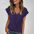 thumbnail image 6 of Kaondbfi Solid Color V Neck T Shirt Elegant Short Sleeved Top for Spring and Summer Women's Clothing, 6 of 7