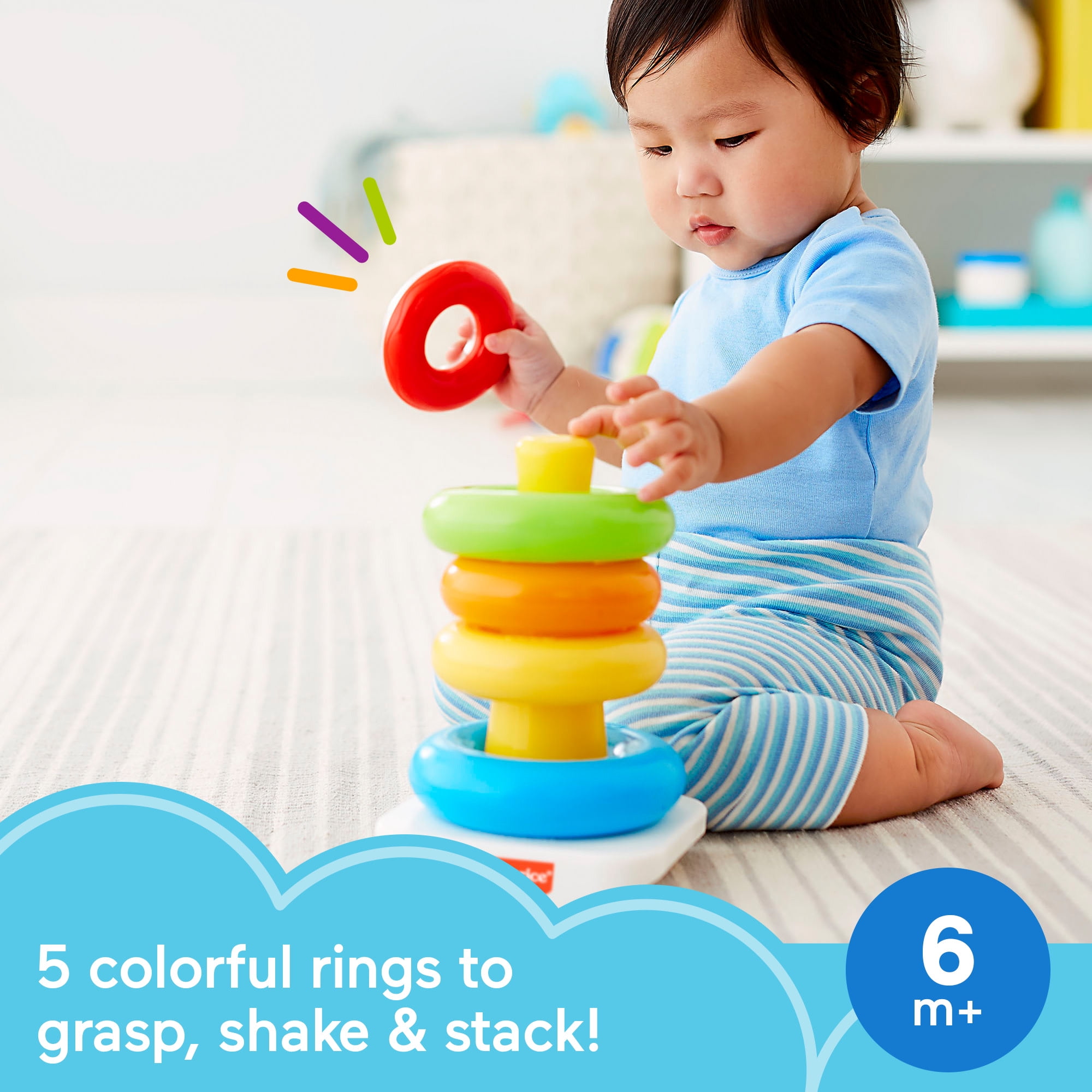 Fisher-Price Rock-a-Stack Ring Stacking Toy, Multicolor with Roly-Poly Base for Infants & Baby