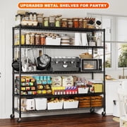 55.2W x 85.8H Wire Shelving Rack 3000Lbs Metal Storage Shelves with Wheels 5 Tier Heavy Duty Storage Rack for Garage Rolling Shelving Unit Adjustable Steel Shelves for Kitchen Pantry, Black