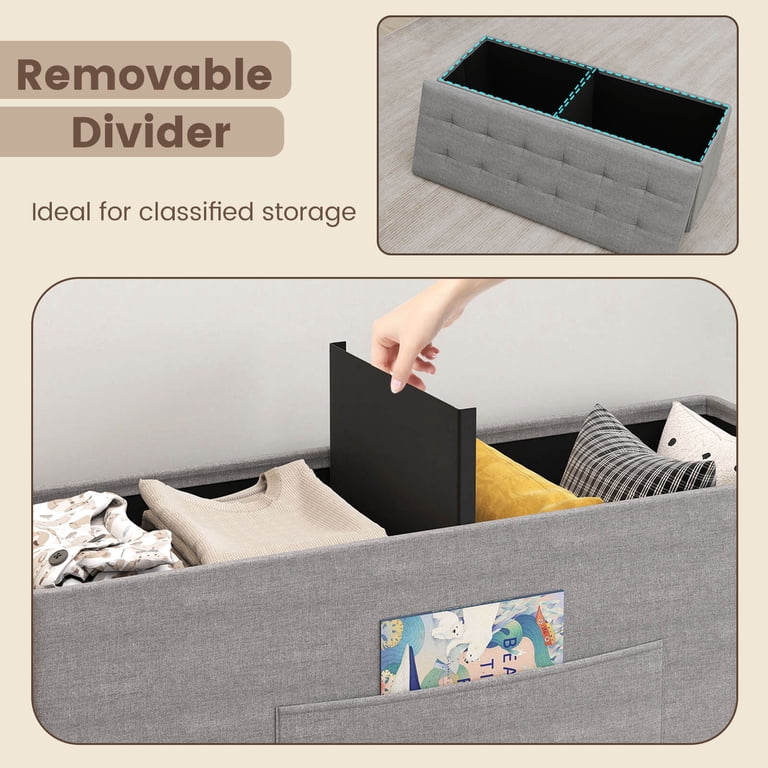 Costway Fabric Folding Storage Ottoman Bench in Light Grey photo 8