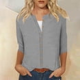 thumbnail image 2 of 3/4 Sleeve Button Down Cardigan Shirts Lightweight Casual Jacket for Women Fall Spring Thin Outerwear Tops (2XL, Gray), 2 of 5