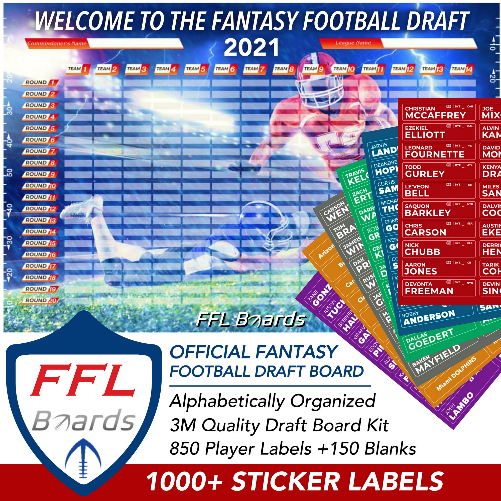 2021 Party - Fantasy Football Draft Board Kit - 14 Team, 20 Round 