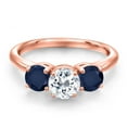 thumbnail image 3 of Gem Stone King 18K Rose Gold Plated Silver White Topaz and Blue Sapphire Engagement Ring for Women | 2.10 Cttw | Round 6MM | Gemstone November Birthstone | Size 8, 3 of 6