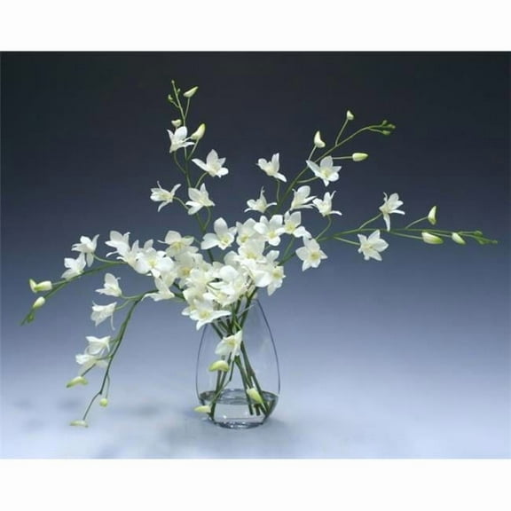 Distinctive Designs 15409B Waterlook White Dendrobium Orchid in Angled Glass Vase - Neutrals