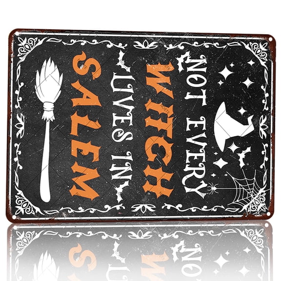 Noete 12x16 Inch Witch Themed Metal Tin Sign - "Not Every Witch Lives In Salem" Vintage Wall Decor for Home, Wiccan Altar & Halloween, Gothic Style Metal Sign Decoration