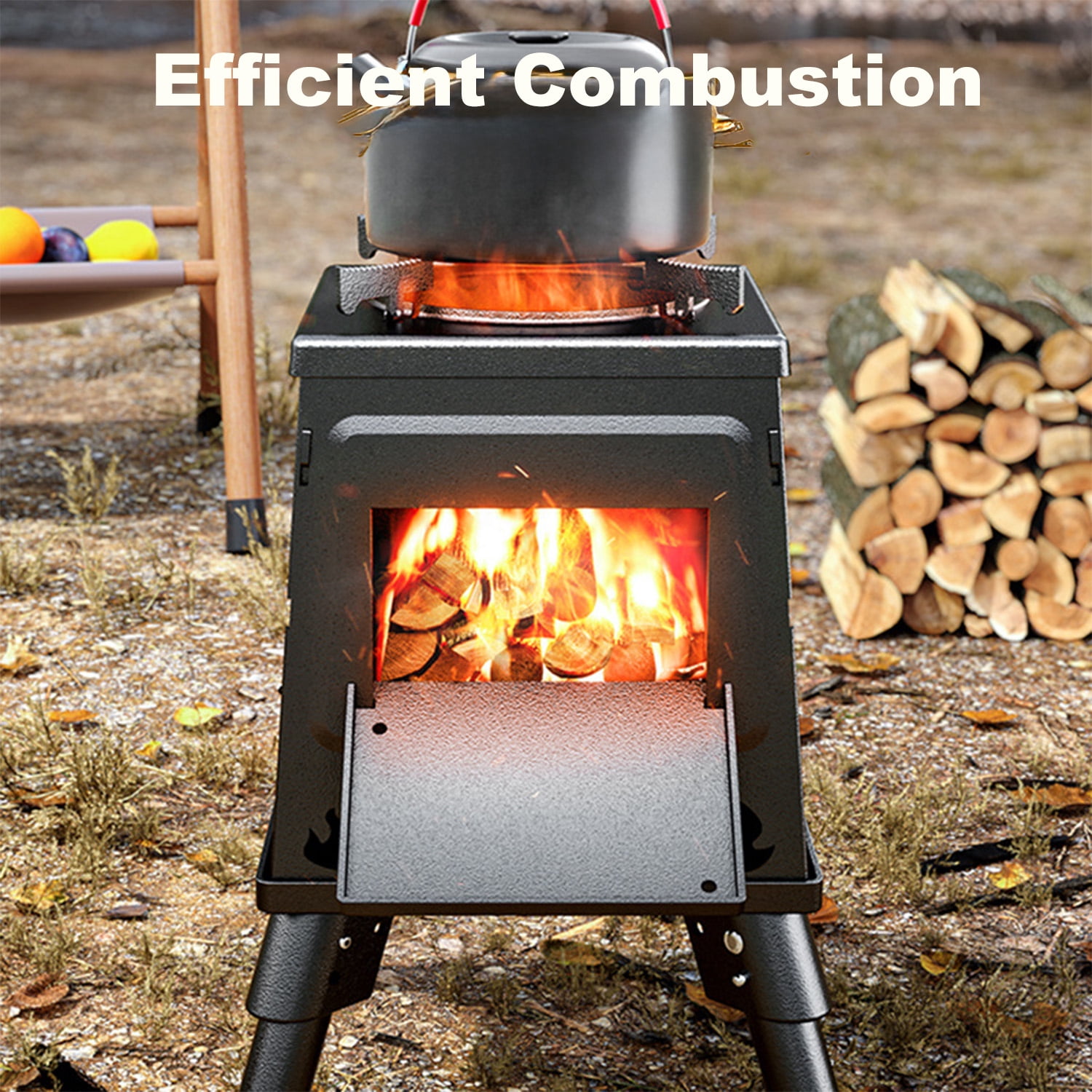 Outdoor Camping Wood Stove, Suitable For Hiking And Outdoor Cooking, Easy To Carry And Assemble, High-Efficiency Combustion