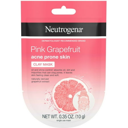 2 Pack - Neutrogena Pink Grapefruit Clay Face Mask Acne Prone Skin Grapefruit Extract, Oil Control & Shine Control, (Best Primer For Combination Acne Prone Skin)