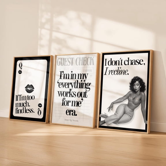 Black White Glam Wall Art Quote Modern Pin Up Girl Bedroom Decor Chic Apartment Set 3 Unframed Paper Print 8x12