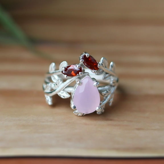 Rose Quartz & Garnet Ring, 925 Silver Ring, Beautiful Ring, Prong Setting Ring, Fairy Tell Ring, Purpose Ring, Engagement Ring,Gift For Her