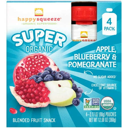 Happy Squeeze, Organic Superfoods, Apple, Blueberry & Pomegrante - 4 oz, 3.17 OZ