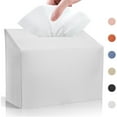 thumbnail image 2 of Tissue Box Cover Holder Rectangle Compatible with Disposable Paper Hand Towels, PU Leather Decorative Organizer Dispenser for Tabletop, Bathroom, Car, Office (White - 1 Pack), 2 of 7