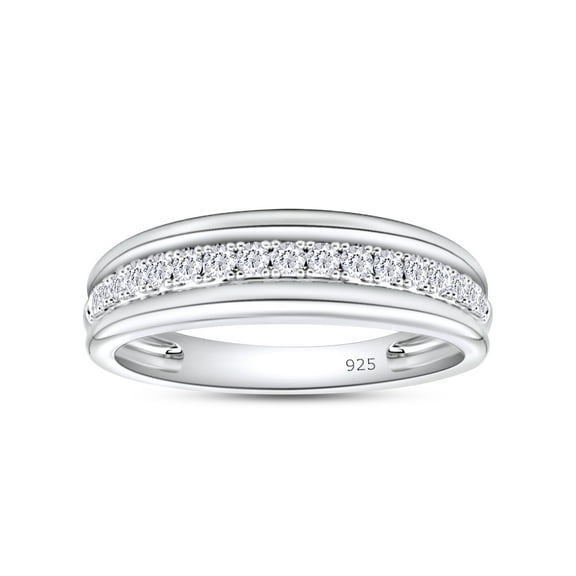 AFFY 0.25CT Moissanite Diamond Channel Set Men's Engagement Ring in 14K White Gold over Silver-4