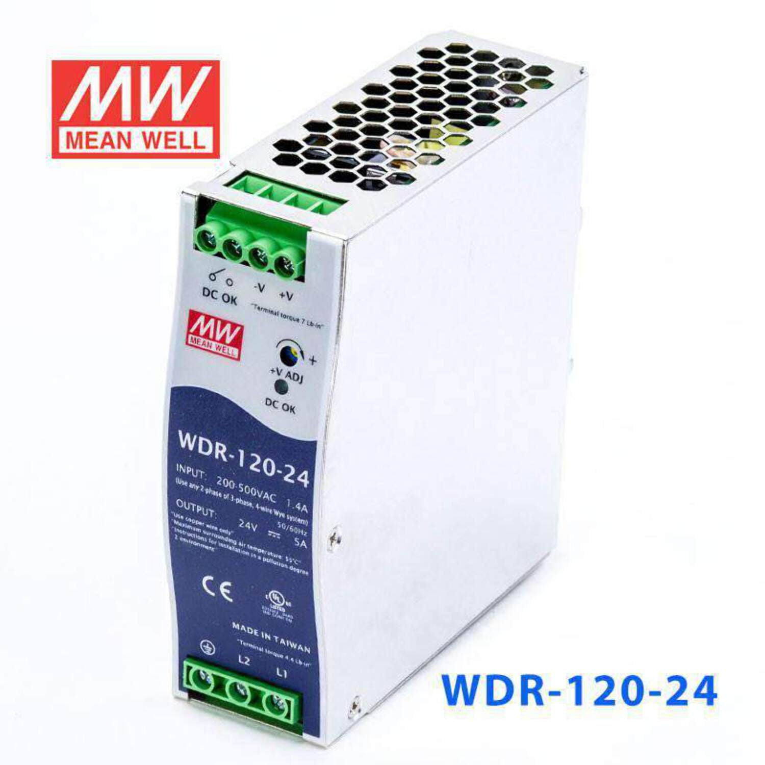 Mean Well WDR-120-24 Single Output Industrial Power Supply 120W 24V - DIN Rail
