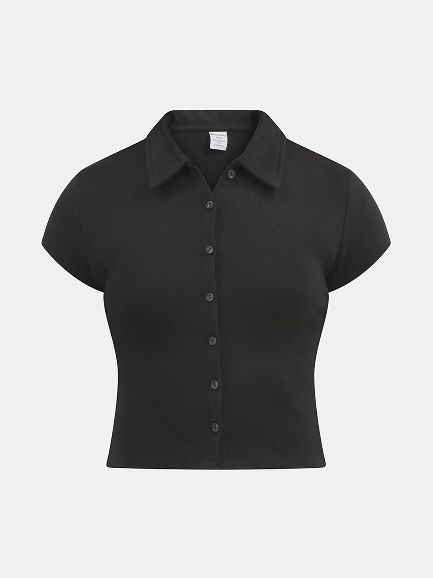 No Boundaries Button Front Cropped Polo Shirt, Women's