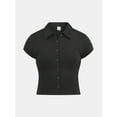 thumbnail image 5 of No Boundaries Button Front Cropped Polo Shirt, Women's, 5 of 5