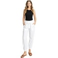 thumbnail image 4 of Love Tree Women's Juniors High Rise Linen Jogger Pants (White, Small), 4 of 4