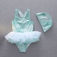 thumbnail image 5 of Huowey Toddler Girls 2 Piece Swimwear Tankini Set Gradient Sleeveless Round Neck Ruffled Tiered Mesh Tutu Skirts Swimsuit With Swim Cap Beachwear Fashionable Beach Pool Bathing Suit,Green,5-6 Years, 5 of 9