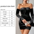 thumbnail image 2 of Mini vestido ajustado con hombros descubiertos y fruncido para mujer, con volantes, manga larga, con lazo en la parte delantera, vestidos cortos tipo lápiz con corte en la parte delantera, mini, 2 of 6