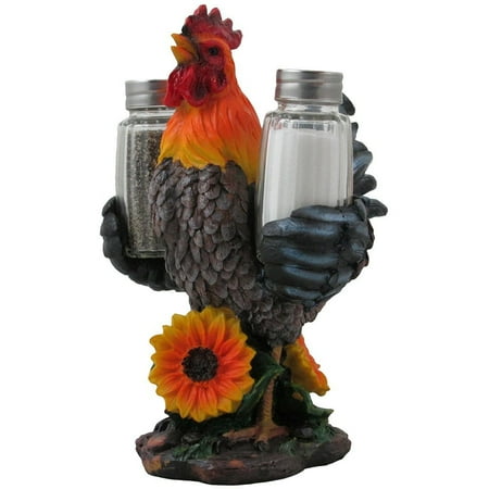 Glass Hand Painted Rooster - Proud Rooster Glass Salt and Pepper Shaker Set for Farm Table Centerpiece or Country Kitchen Decor by Home 'n Gifts