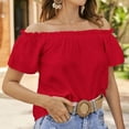thumbnail image 1 of Blusa Informal de Verano para Mujer Blusas con Hombros Descubiertos Blusa de Manga Corta con Volantes Camisas de Verano ANGGREK Otros, 1 of 6