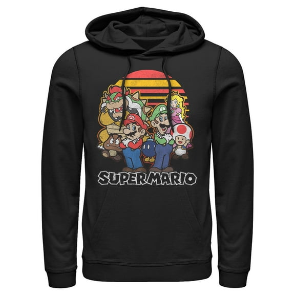 Men's Nintendo Retro Group Shot Distressed  Pull Over Hoodie