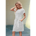 thumbnail image 4 of Women'S Summer Striped Short Sleeve T Shirt Dress Casual Tie Waist with Pockets Light Gray XL, 4 of 7